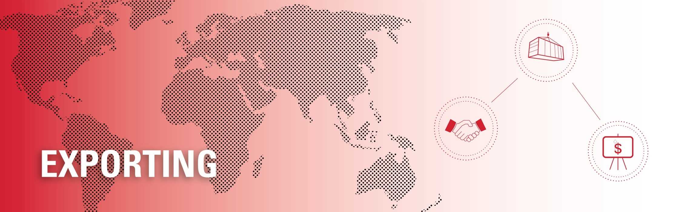 A schematic of the world with graphics depicting manufacturing exports: Exporting.