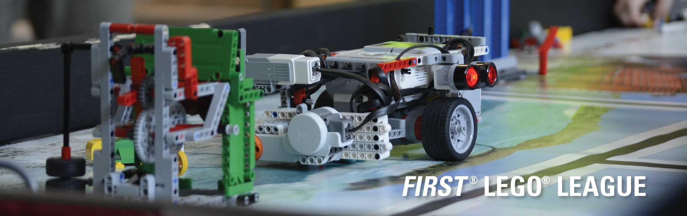 A closeup photo of a LEGO robot: FIRST LEGO League.