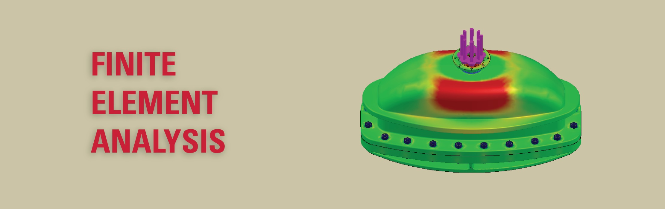 A 3D model of a mechanical component showing stress concentrations: Finite Element Analysis.