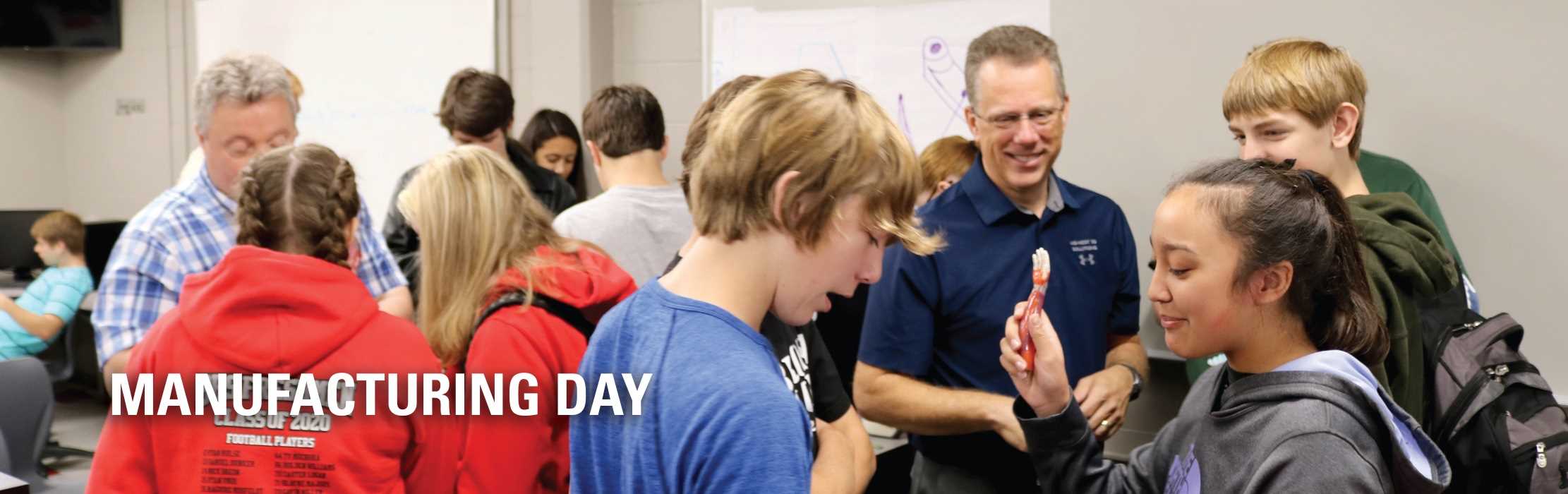 Iowa high school students interacting with faculty and industry on National Manufacturing Day.