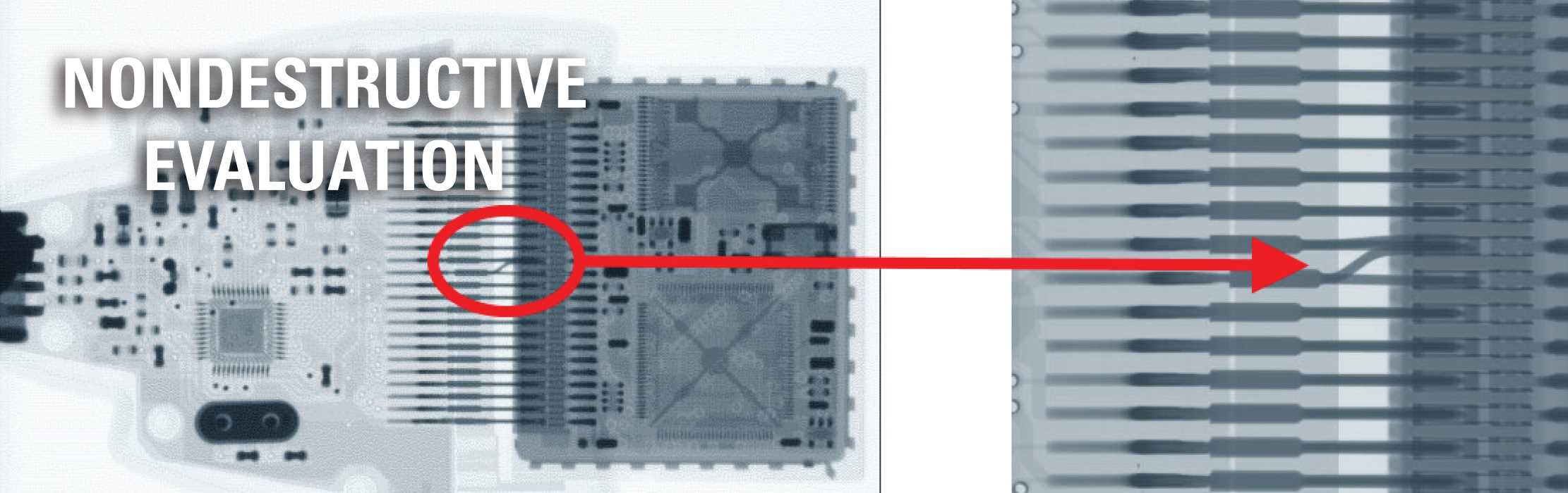 An X-Ray image of a product with a manufacturing flaw: Nondestructive Evaluation.