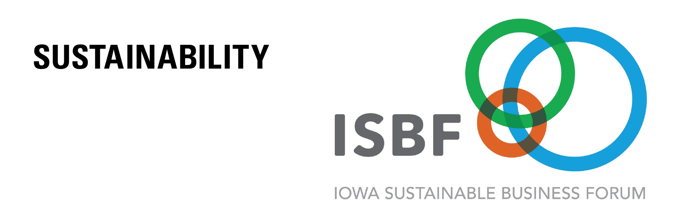 The logo of the Iowa Sustainability Business Forum (ISBF) - blue, green, and brown circles: Sustainability.